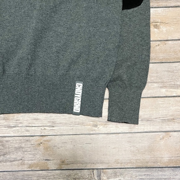 CNDYGRND Candy Grind Gray Knit Sweater Small Embroidered Logo Corduroy Patches - Picture 7 of 9